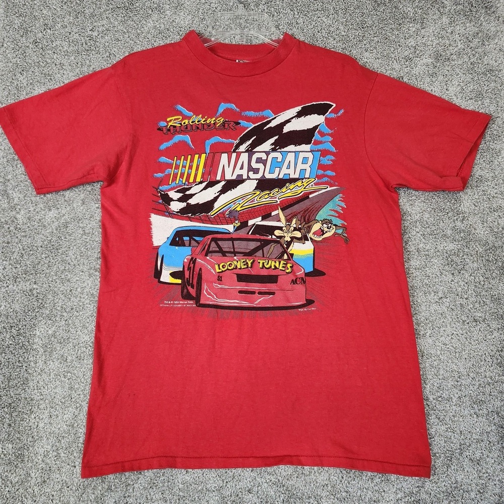 Vintage Looney Tunes NASCAR Racing Shirt Mens Medium Red Rolling Thunder 1994